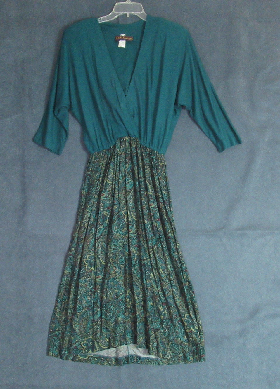 Vintage Just In Thyme Dress Womens 12 Green Floral Blouson Secretary Maxi 80s
